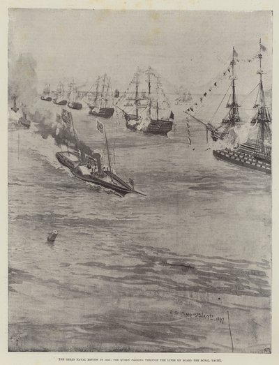 La gran revisión naval en 1856, la Reina pasando por las líneas a bordo del yate real de Henry Charles Seppings Wright